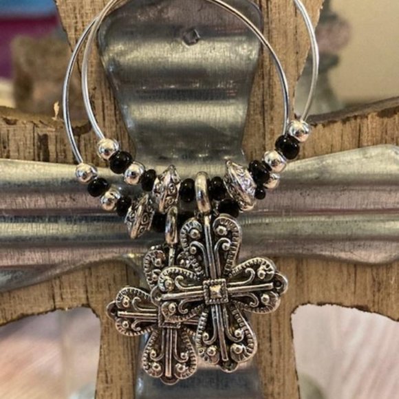 Beaded Cross Hoop Earrings - Picture 5 of 8